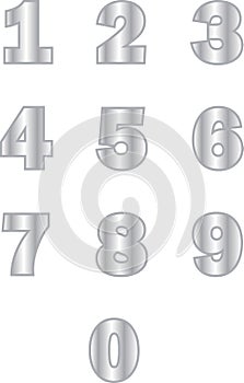 vector set of decorative numbers from one to zero with a silver gradient
